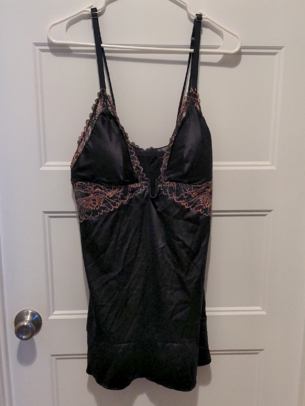 NWT Auden Intimates Black Satin Lace Slip Nightgown & Panty Set XL